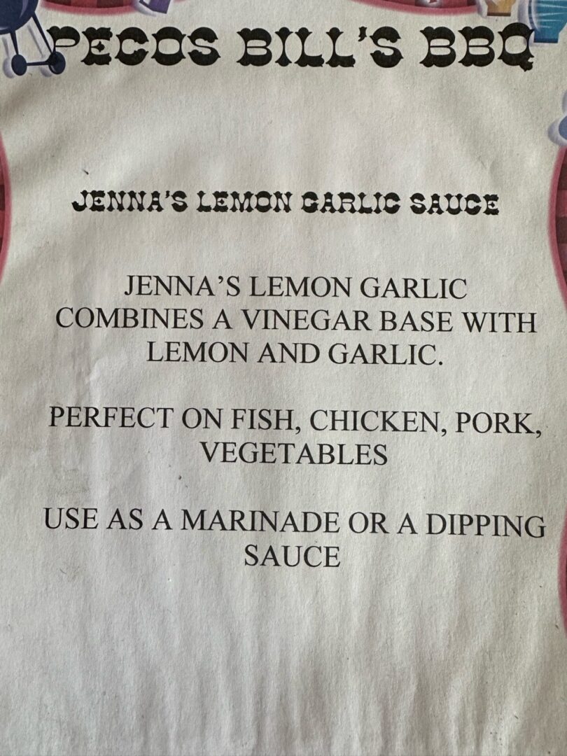 The Lemon Garlic Sauce label